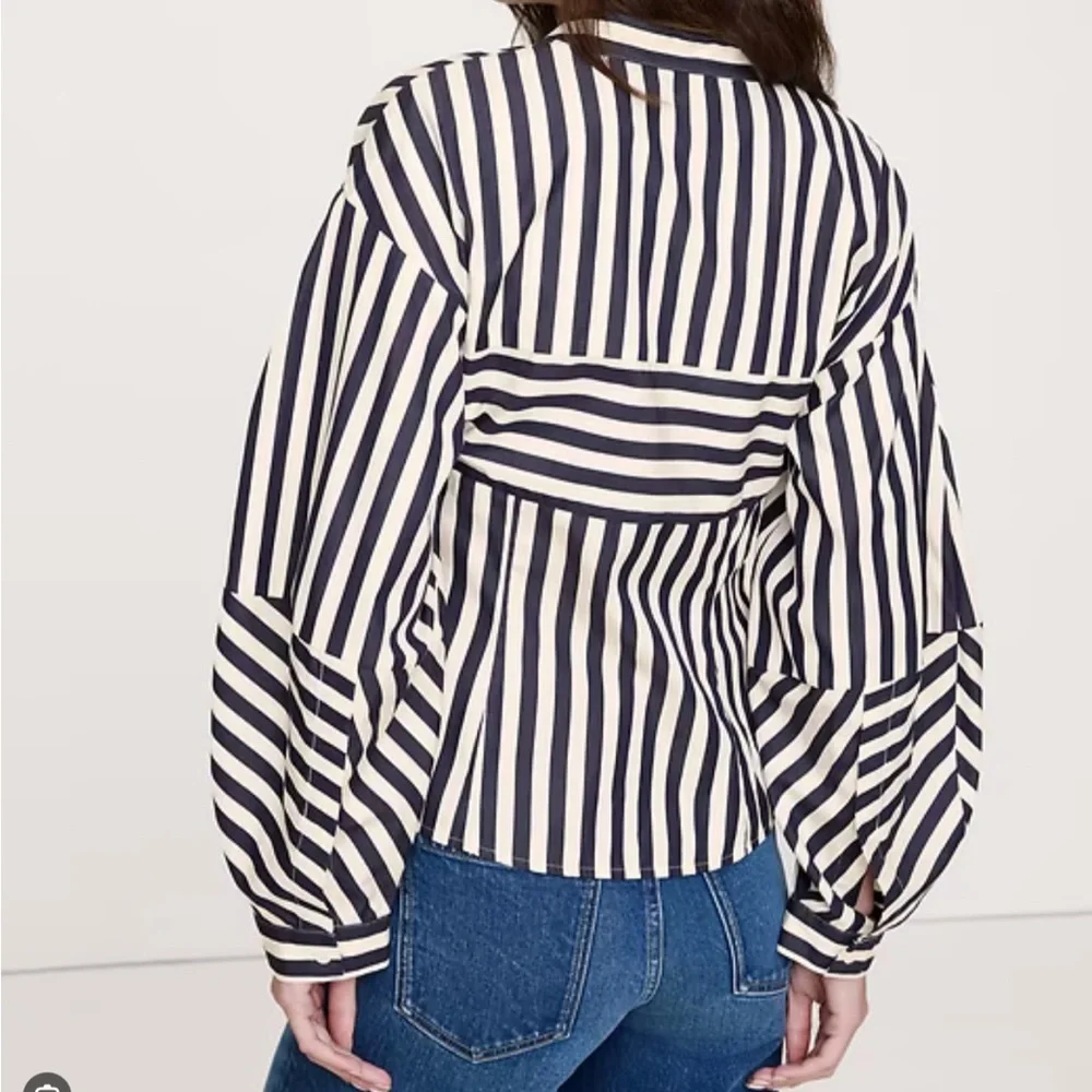 Banana Republic Black and White Striped Cotton Blouse